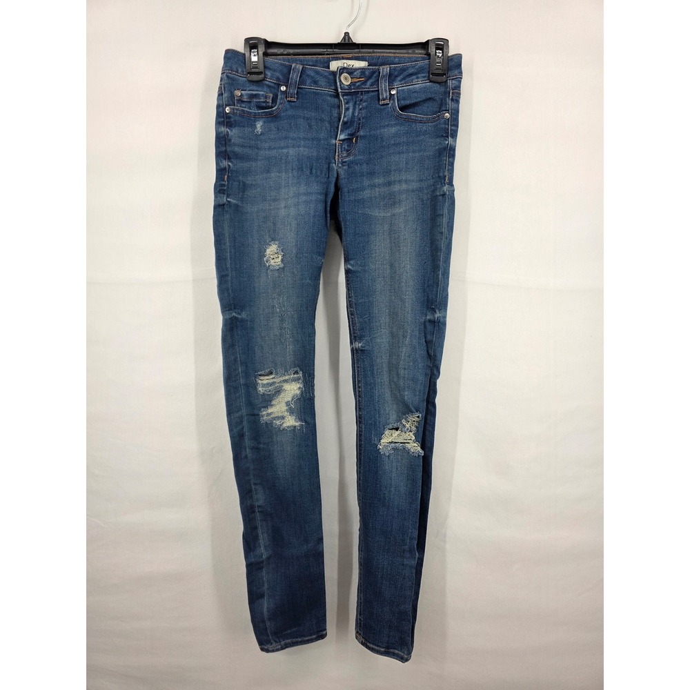 Dex Womens Distressed Skinny Jeans Medium Wash Ripped Denim Size 25